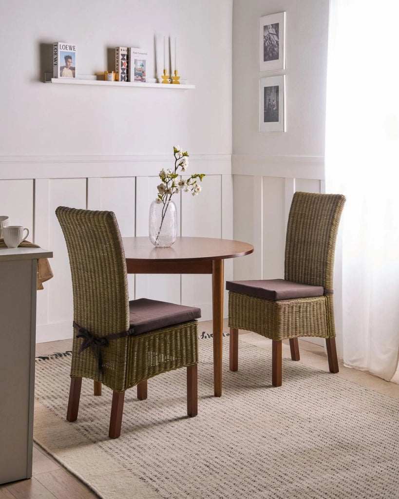 Set di 2 sedie da pranzo in rattan intrecciato con schienale alto per soggiorno colore marrone