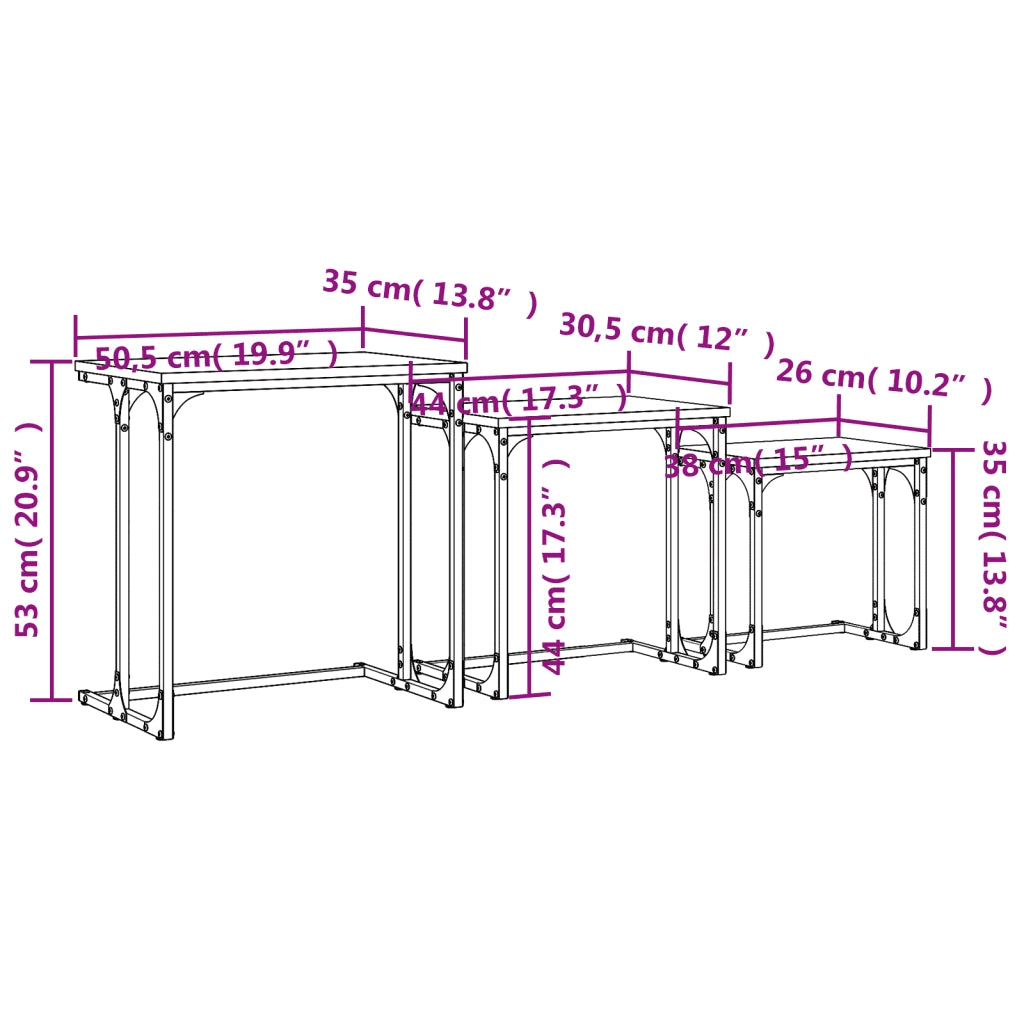 Tavolini Impilabili 3 pz Rovere Sonoma in Legno Multistrato 837818