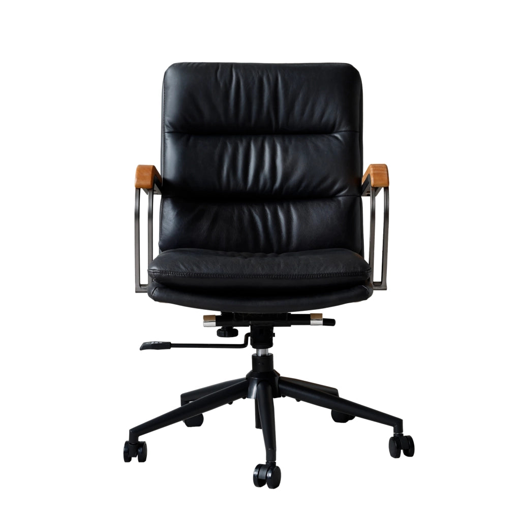 Sedia da ufficio ergonomica in pelle nera regolabile