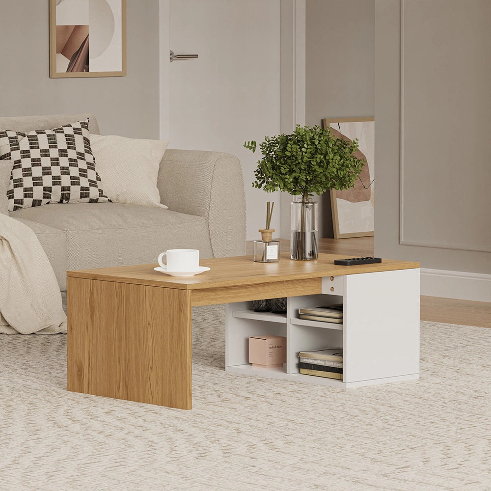 Vicco Tavolino da salotto Bianco/quercia 90 x 50 cm con 4 scomparti aperti