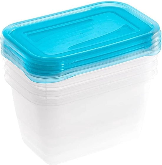 Set di contenitori per conservazione, 4 pezzi, 4 x 750 ml, 15,5 x 10,5 x 8,5 cm, trasparenza blu