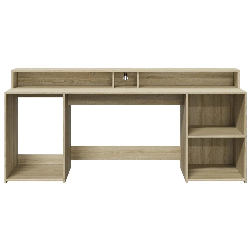 Scrivania con Luci LED Rovere Sonoma 200x55x91cm in Truciolato