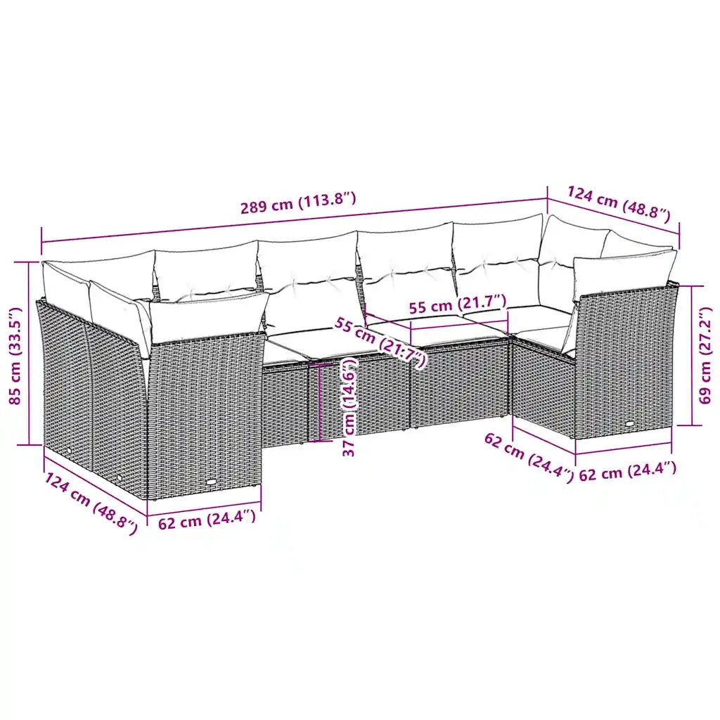 Set Divani da Giardino 7pz con Cuscini Grigio Chiaro Polyrattan