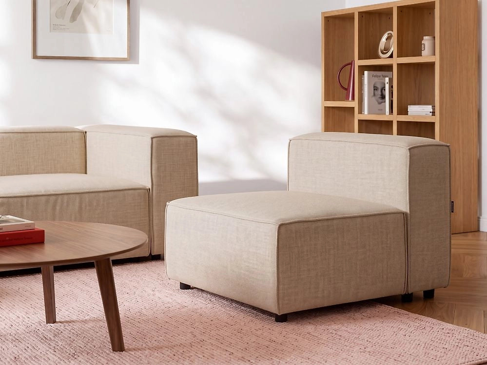 Poltrona modulare 1 posto rivestimento lino beige e gambe nere soggiorno stile moderno