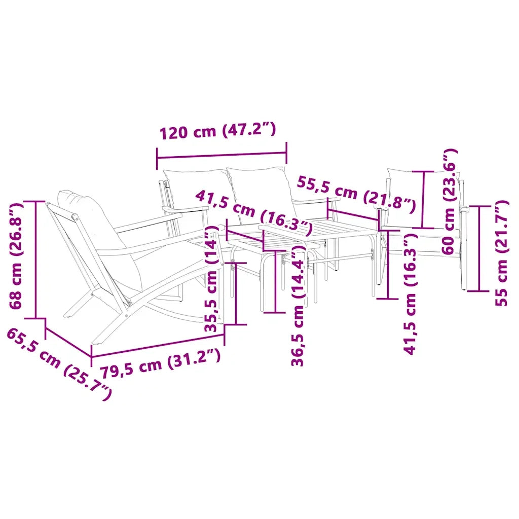 Set Mobili da Balcone 5 pz con Cuscini Nero in Acciaio