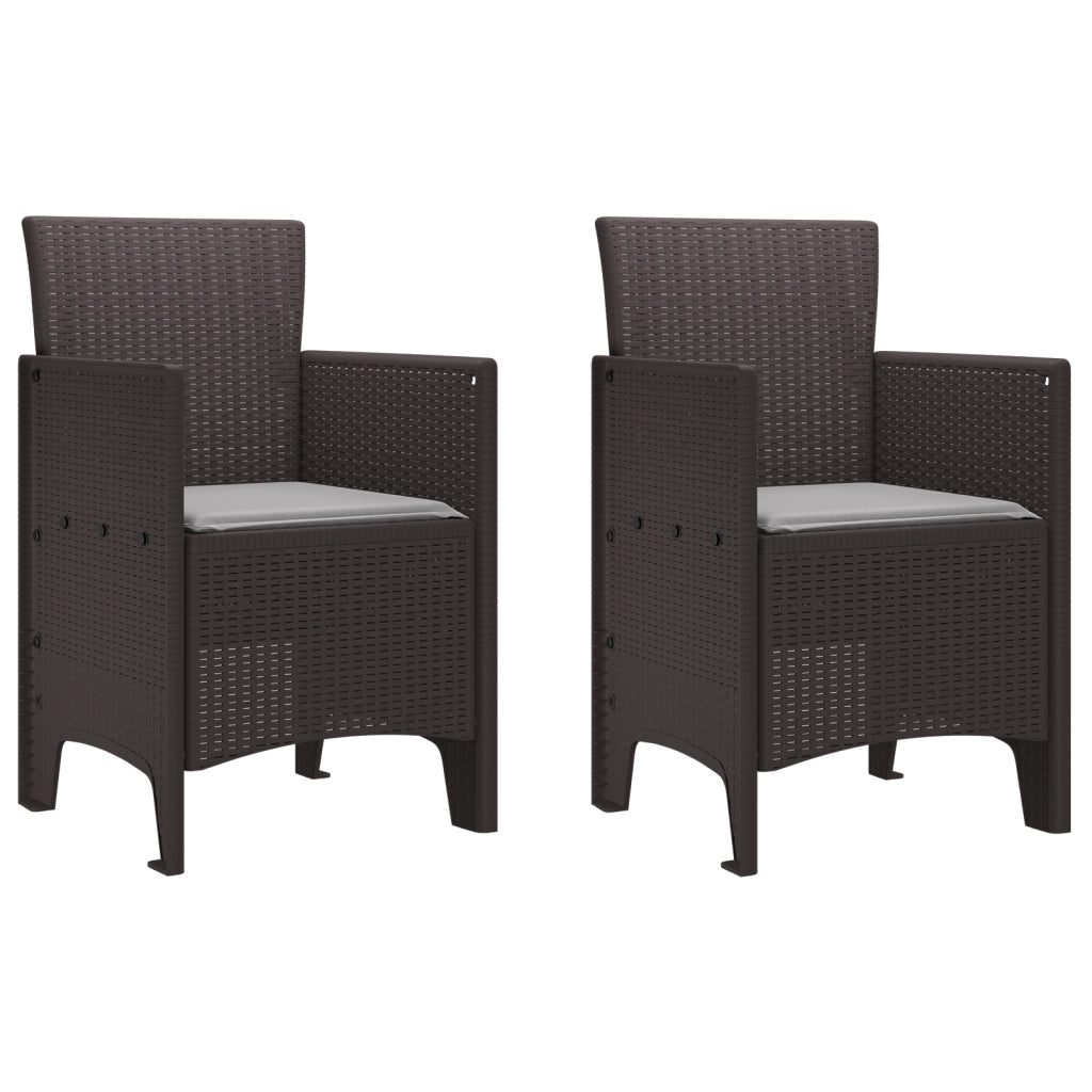 Sedie da Giardino con Cuscini 2 pezzi Marrone Polyrattan