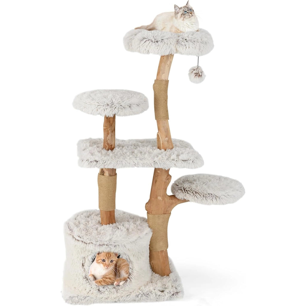 Albero per gatti moderno alto 135 cm-Torre con posti per grattare e condo in legno per gatti
