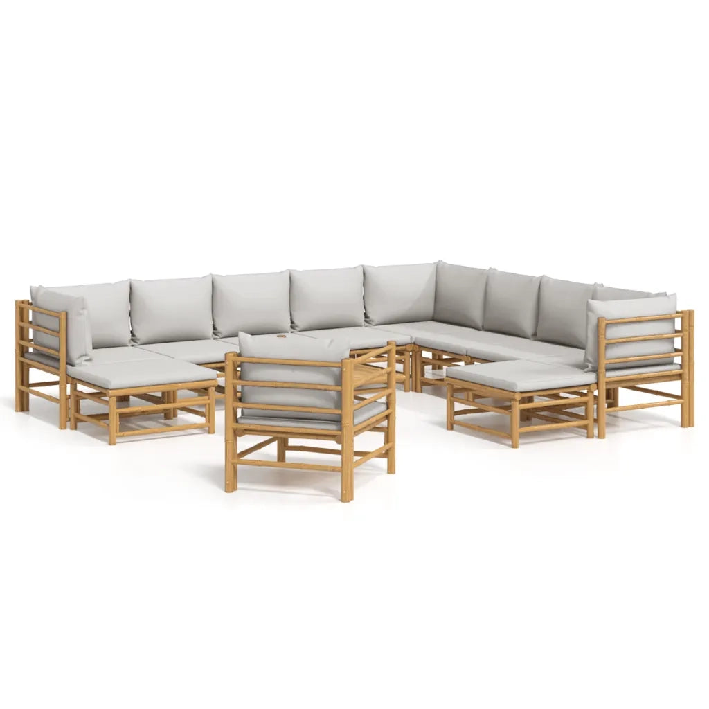Set Salotto da Giardino 12pz con Cuscini Grigio Chiaro Bambù 3155098