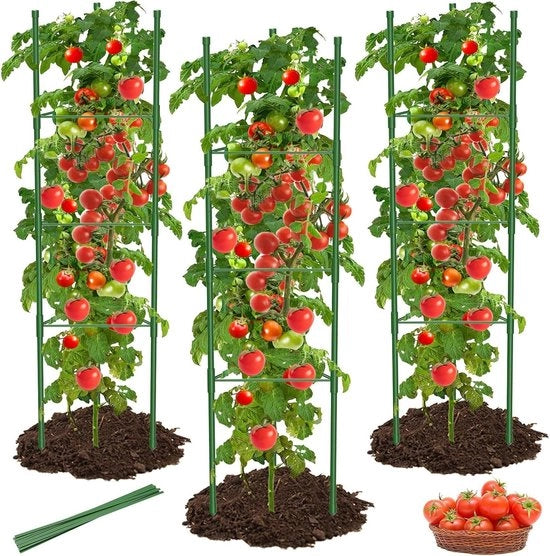Supporto per piante di pomodoro 6 pezzi 130 cm - supporto per piante con altezza regolabile per pomodoro, rosa e zucchina - verde (6)