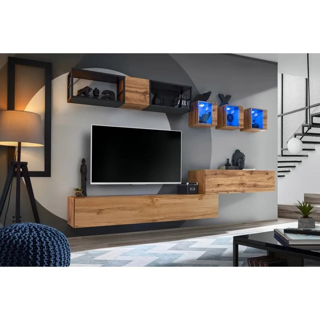 Set di mobili da salotto in stile industriale SWITCH M3. Colore rovere.