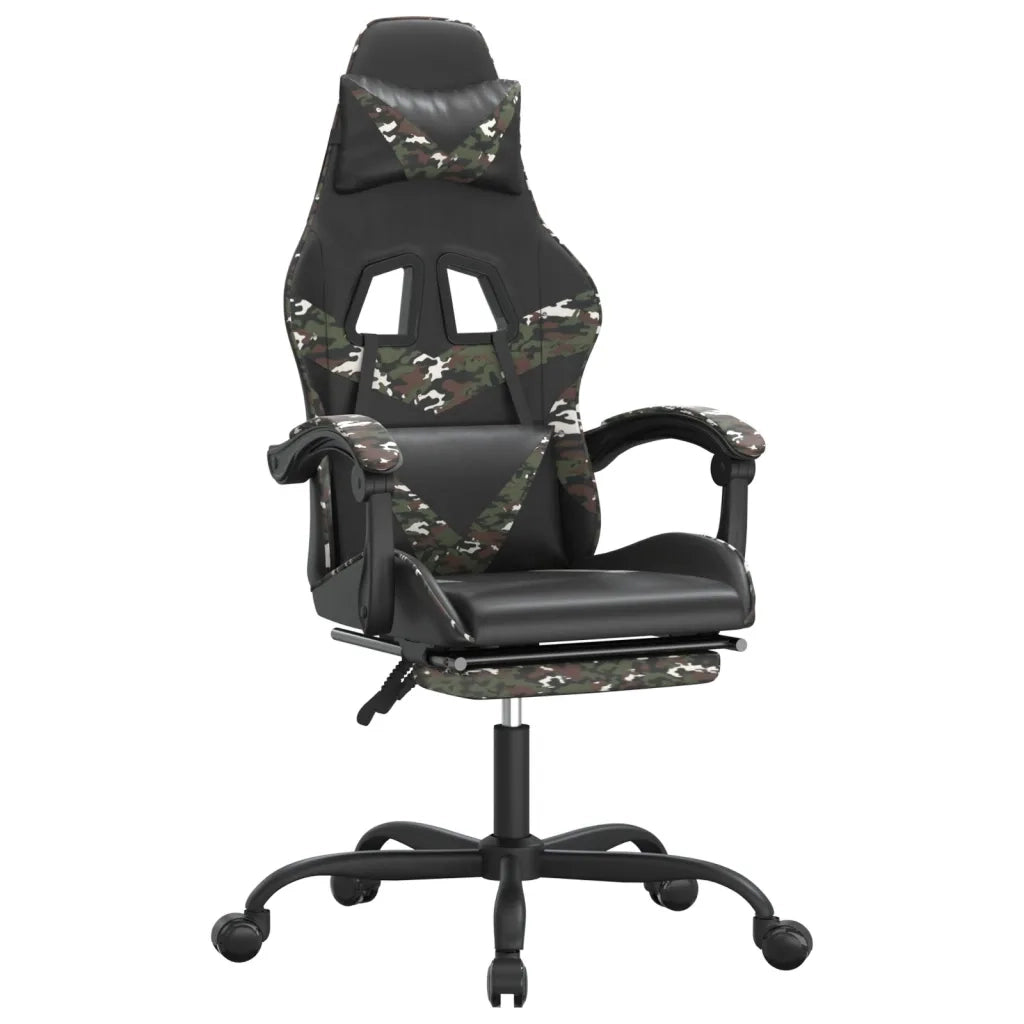 Sedia da Gaming | Sedia da e-sports Girevole Poggiapiedi Nero e Mimetico Similpelle