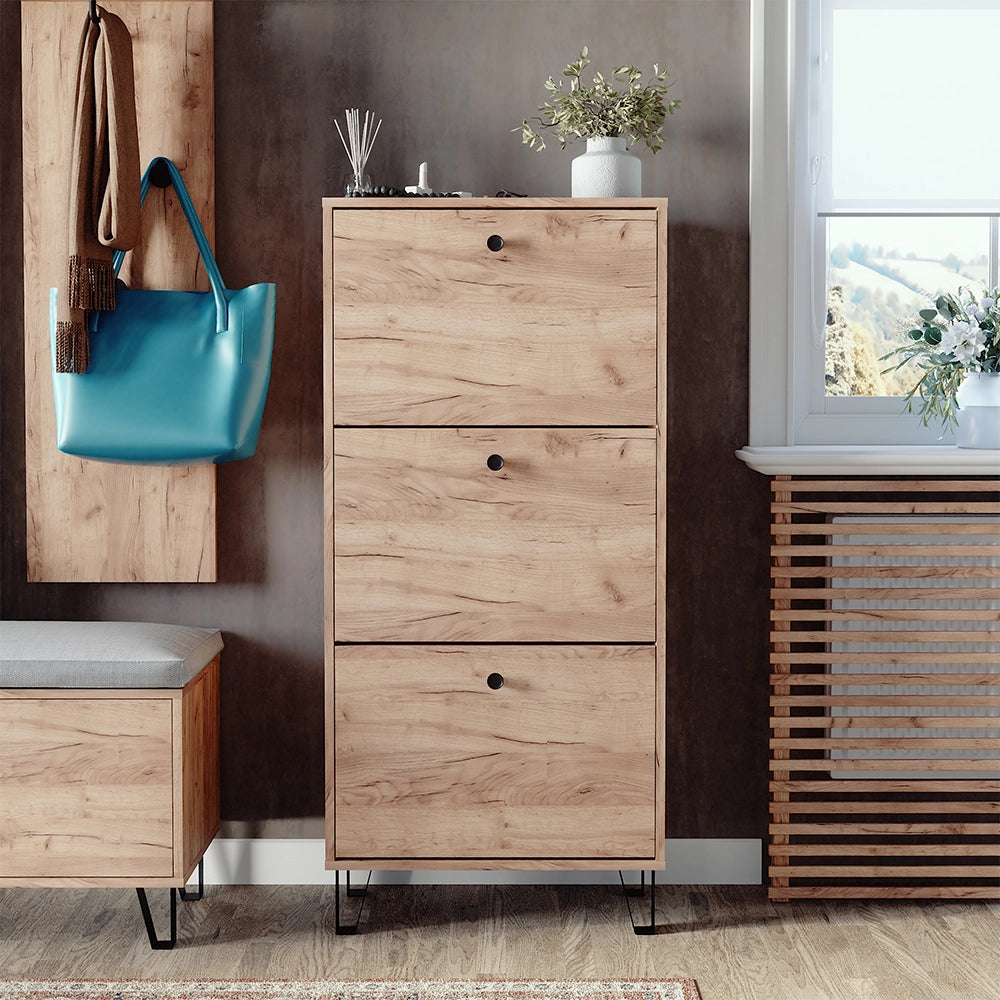 Vicco Scarpiera Quercia dorata 60 x 130 cm con 3 cassetti incernierati