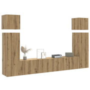 Set Mobile TV 8 pz Montato a Parete Rovere in Legno Multistrato 3329010