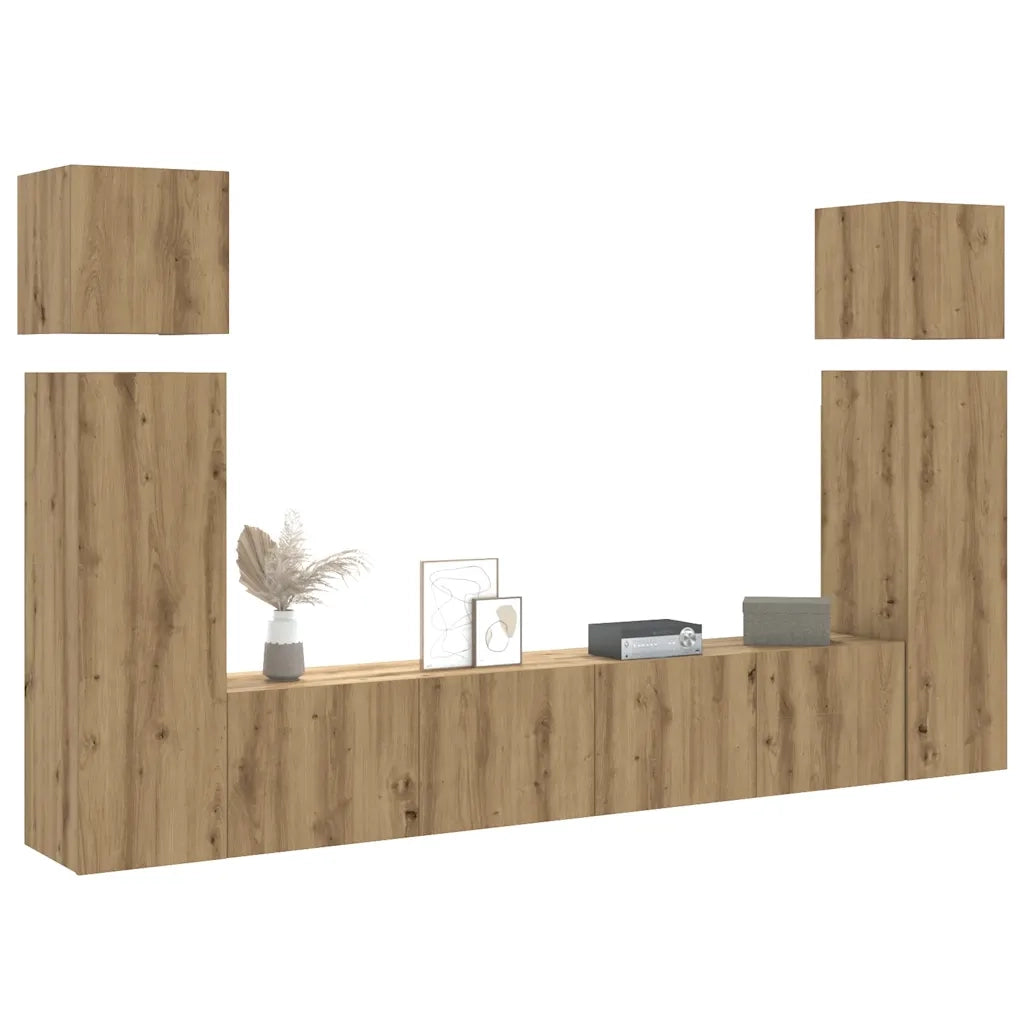 Set Mobile TV 8 pz Montato a Parete Rovere in Legno Multistrato 3329010