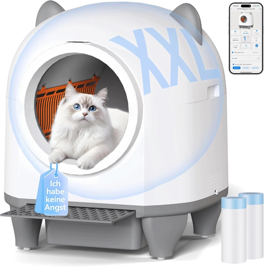 lettiera gatto autopulente,Design con orecchie da gatto,toilette per gatti XXL,Controllo remoto, ampio spazio, Sicurezza,Anti-odore,90L lettiera automatica per felini,Elettrica per più gatti.
