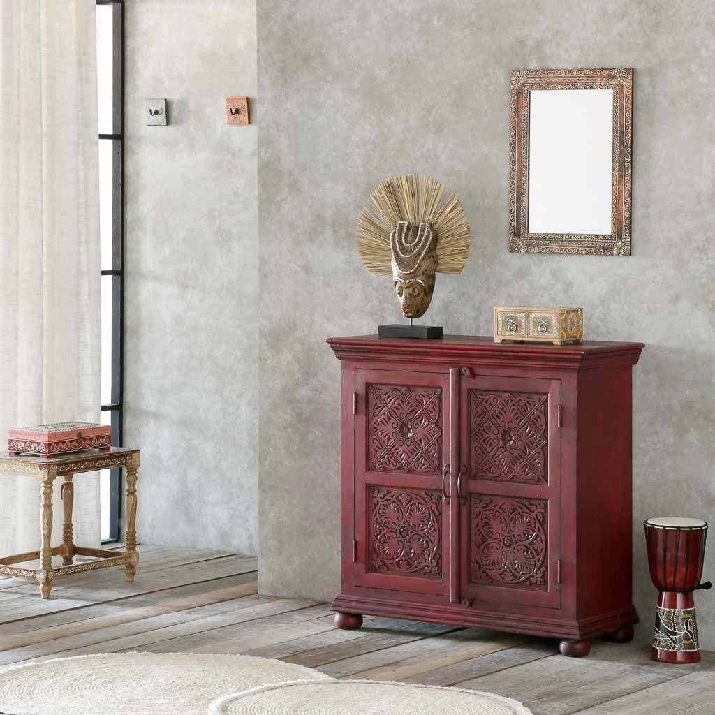 Tavolino in legno dipinto a mano marrone 48x33x46h