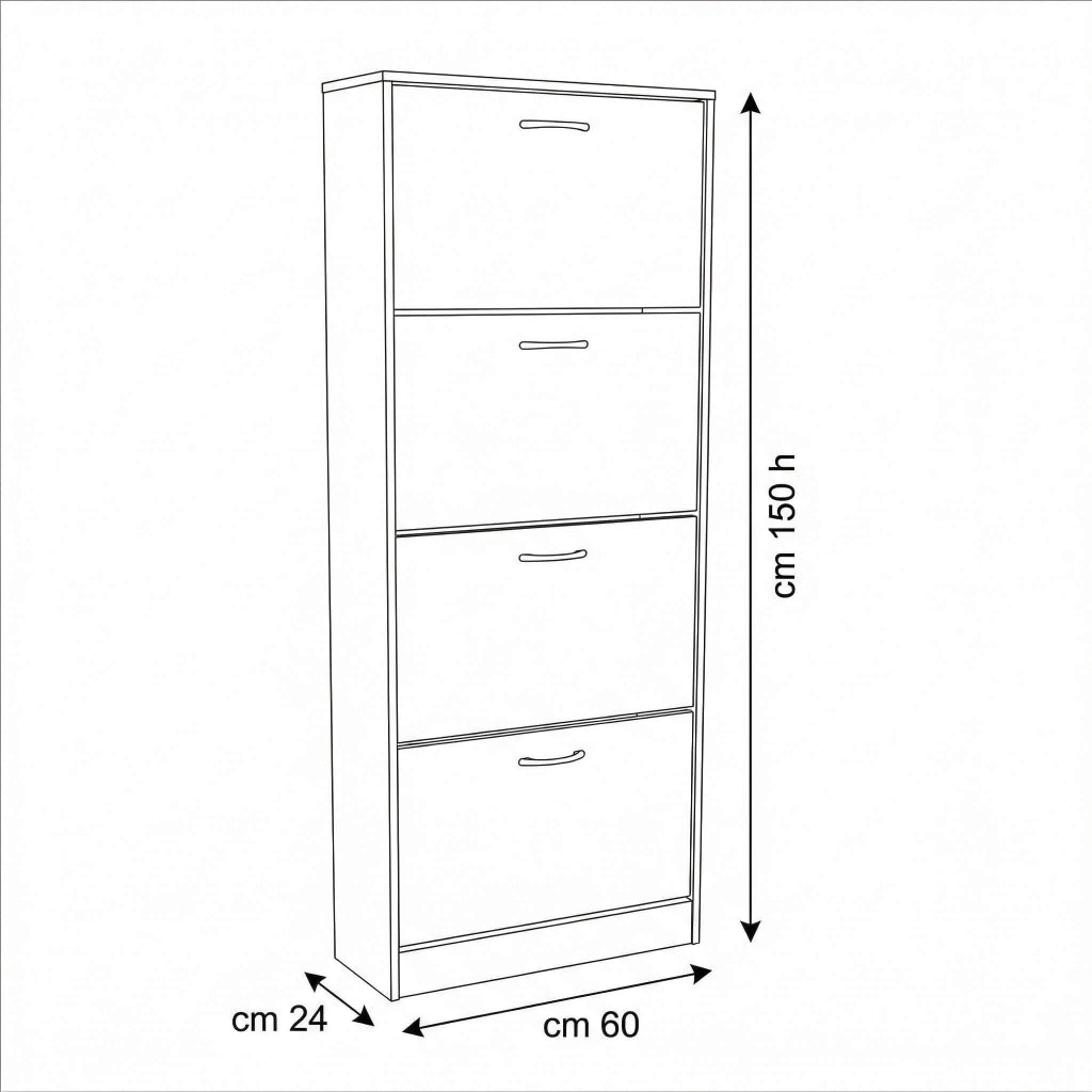 Scarpiera Salvaspazio 4 Ante a Ribalta 60x24x150h cm Legno Rovere Marrone - Mobile Ingresso LOLA
