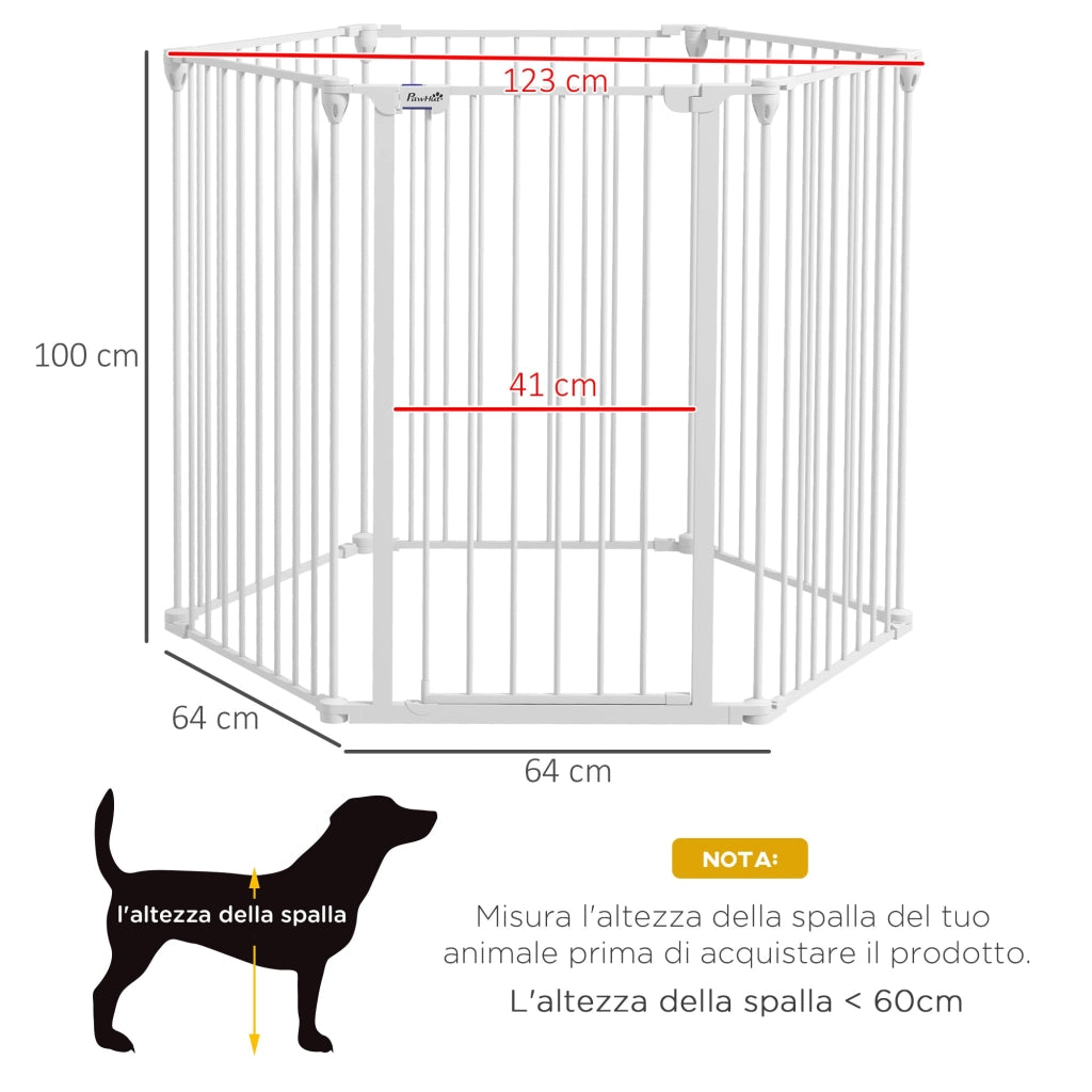 Cancelletto di Sicurezza per Animali Domestici 123x102x100 cm in Acciaio e Plastica Bianco