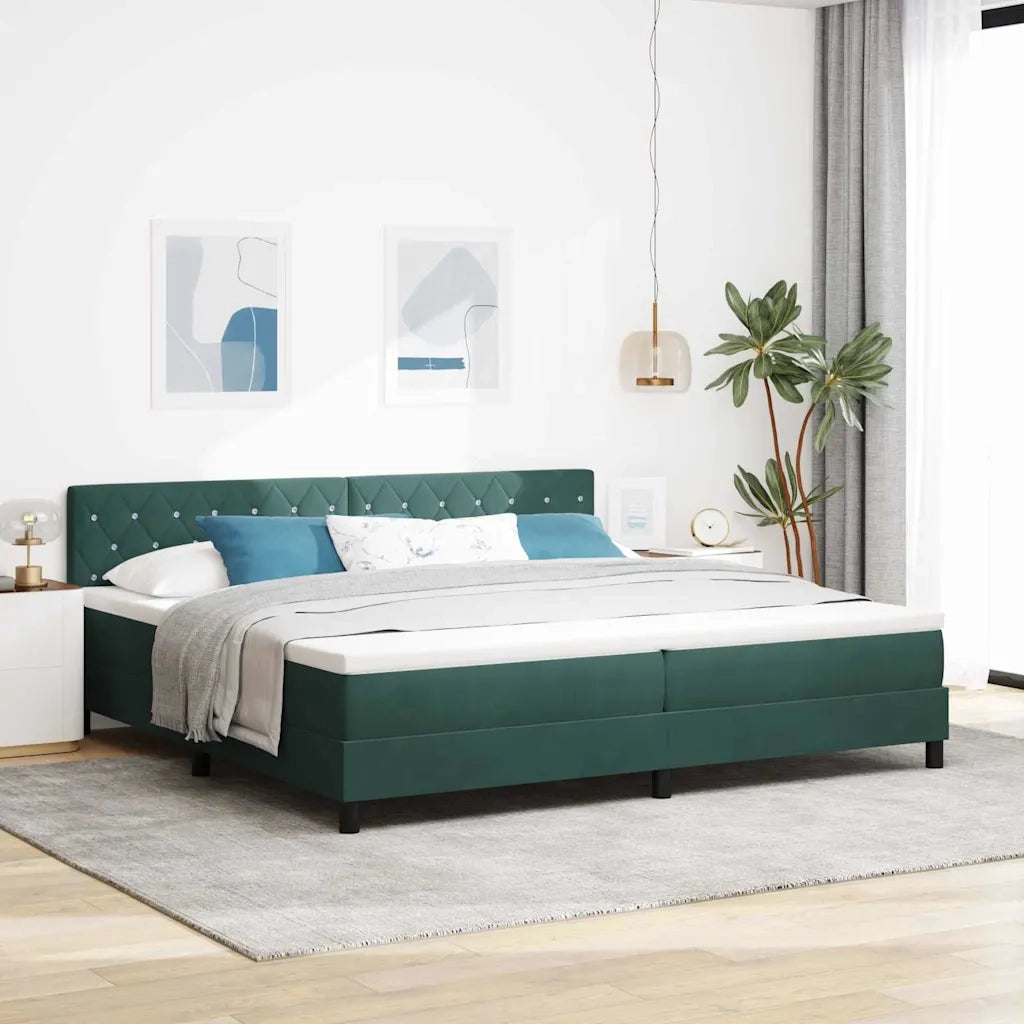Letto a molle con materasso Verde Scuro 200 x 200 cm Velluto 3339131