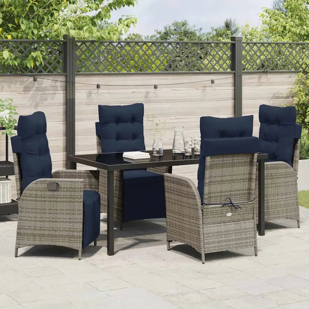 Set da Pranzo per Giardino 5 pcs Grigio e Nero Rattan
