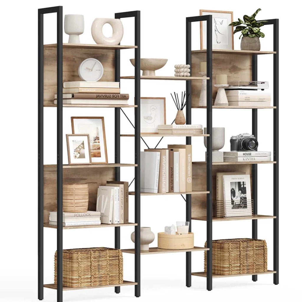 Libreria/mobile contenitore in stile industriale con struttura in metallo e 14 scomparti adatta per soggiorno o ufficio 158 x 24 x 166 cm marrone 12_0004258
