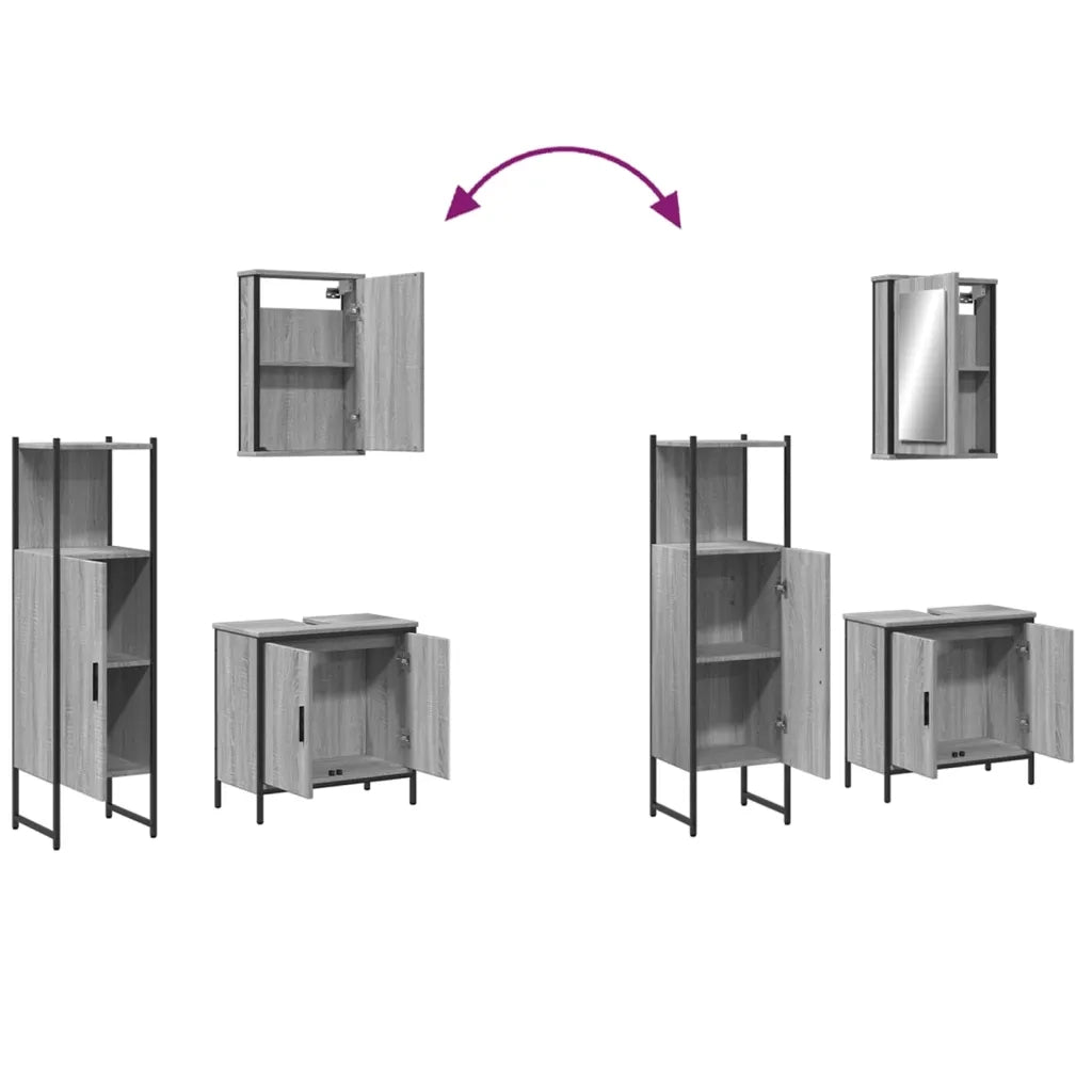 Set Mobili da Bagno | Armadio da bagno 3 pz Grigio Sonoma in Legno Multistrato