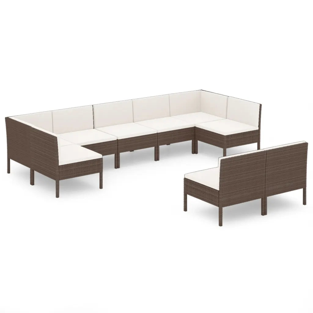 Set Divani da Giardino 9 pz con Cuscini in Polyrattan Marrone 3094603