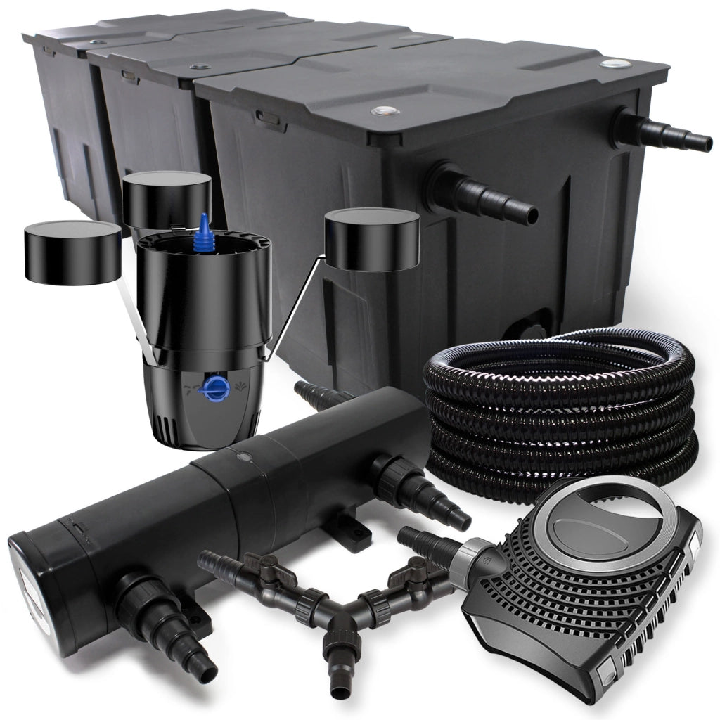 Set Filtro 90000l Chiarificatore laghetto 36W Pompa NEO10000 80W Tubo 25m Skimmer