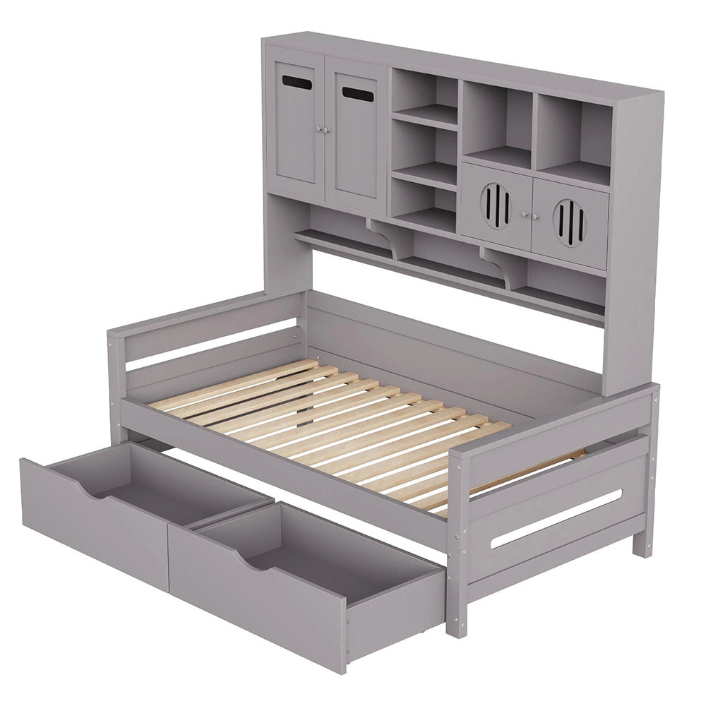 Divano letto legno 90x200cm?- Xylo - cassetto grigio