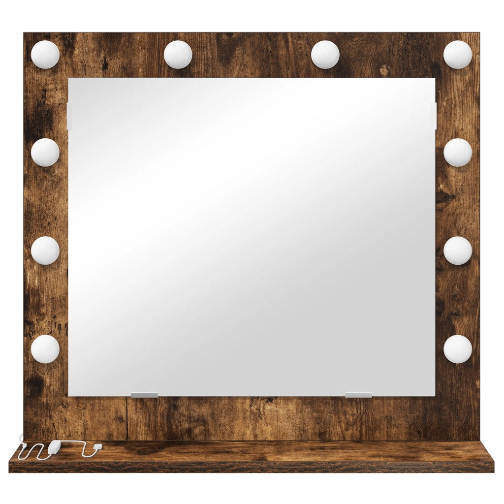 Specchio da Toeletta con Luci a LED Rovere Affumicato 60x55x18 cm