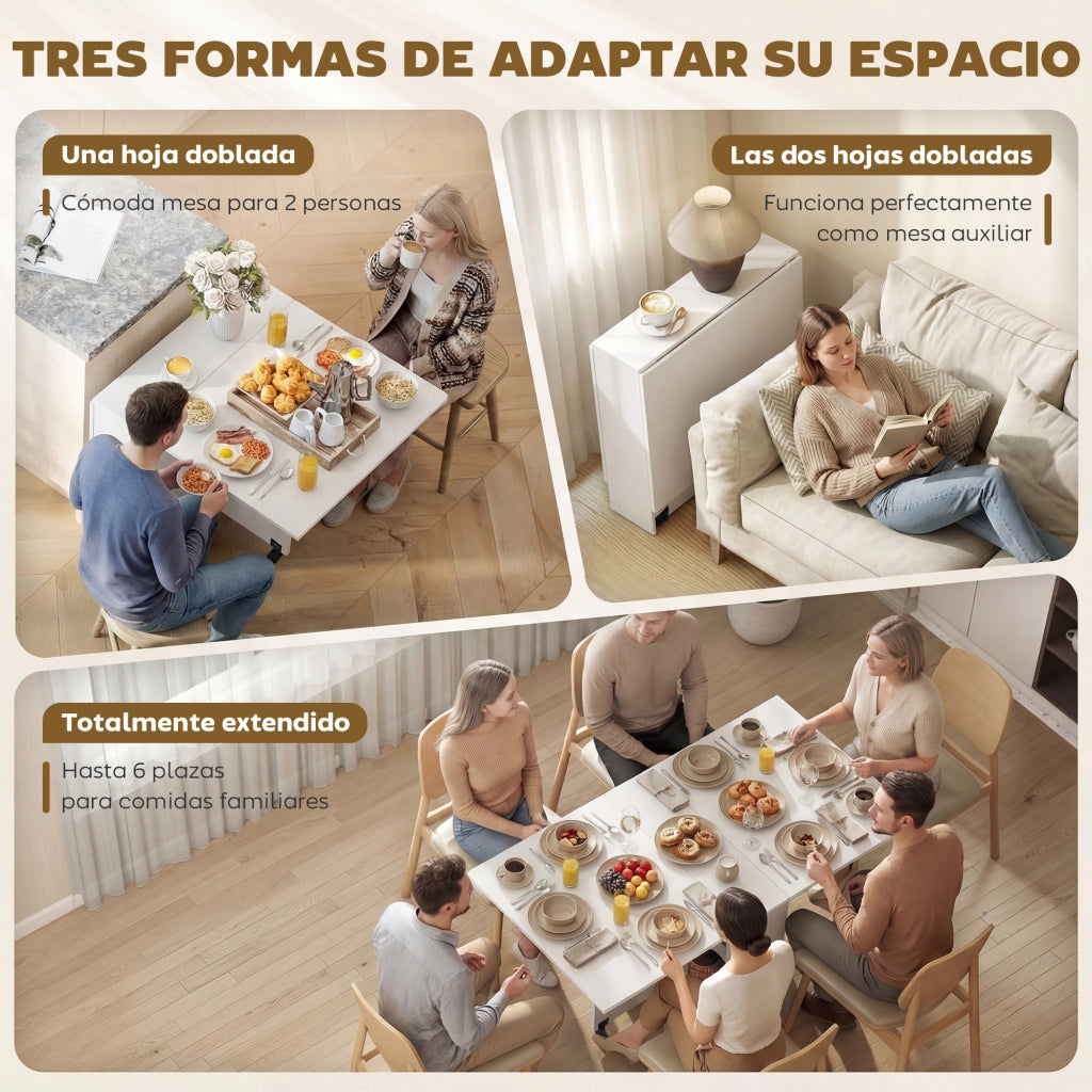 Tavolo da pranzo allungabile pieghevole con ruote ¨C zephmum ¨C bianco 75x140x74 cm