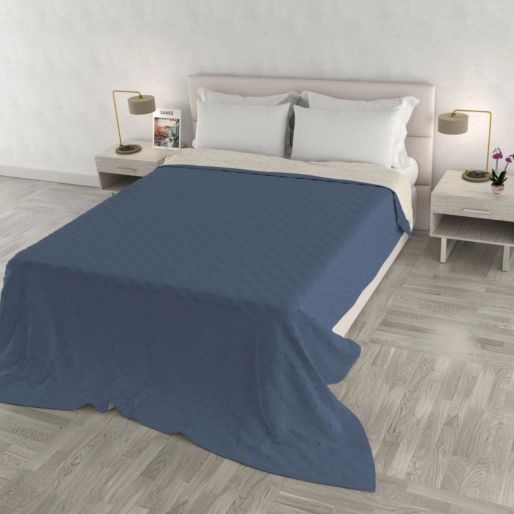 Trapuntino Estivo Effetto Water Washed Singolo 160x250 cm in Microfibra Blu e Sabbia