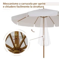 Ombrellone da Giardino con Doppio Tettuccio, in Legno di Bambù e Poliestere, Ø325x250 cm, Crema