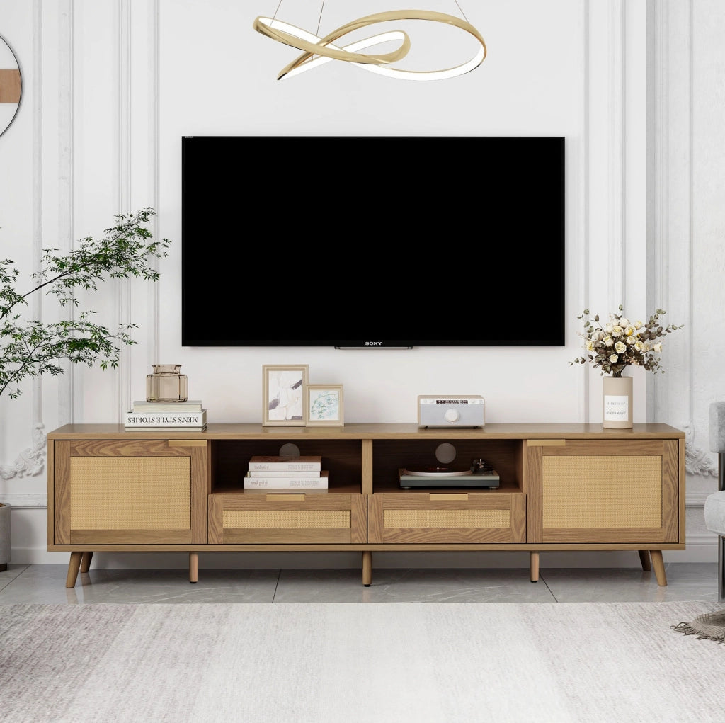 Mobile TV in rovere 200×37×49 cm con rattan sintetico e 2 cassetti