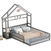 Letto casetta 140x200 cm con sponda; comodino; legno di pino; grigio