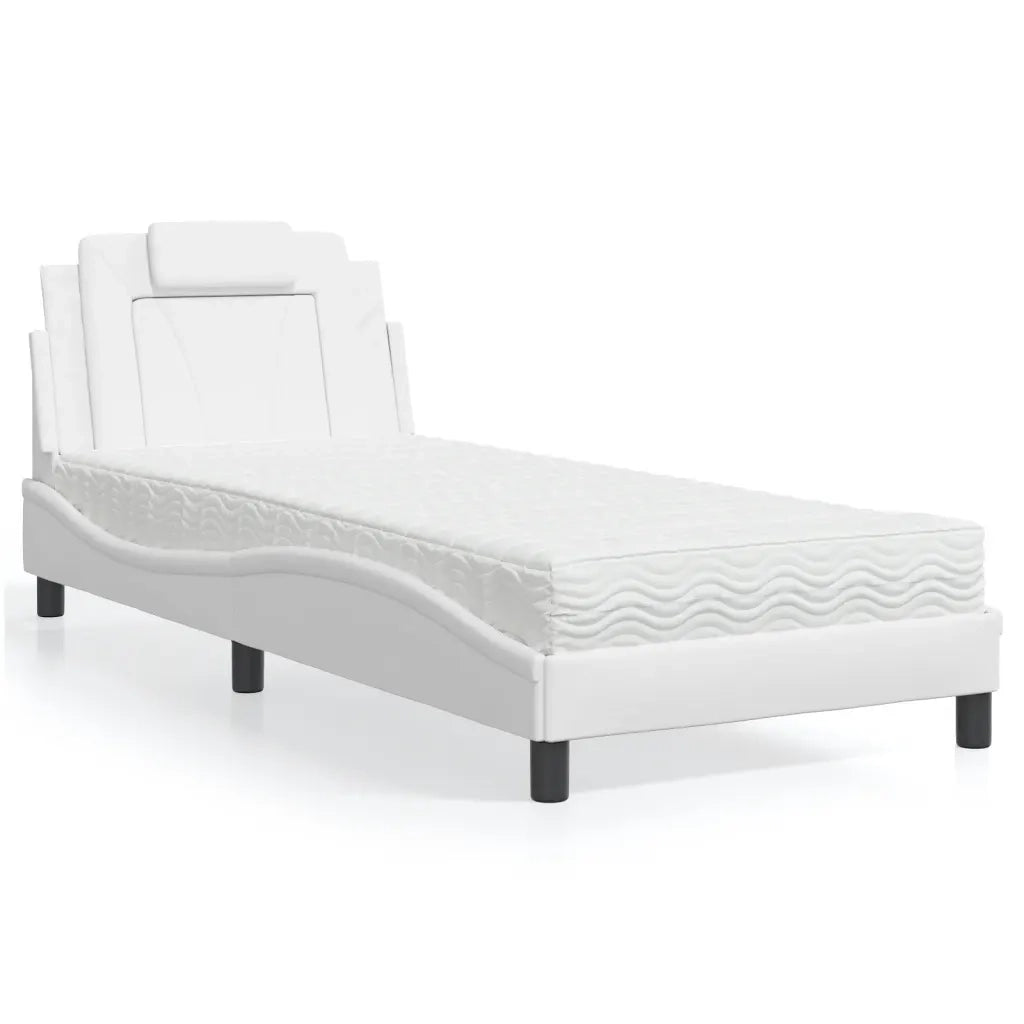 Letto Viana con Materasso-Struttura Letto con Materasso Bianco 80x200 cm in Similpelle