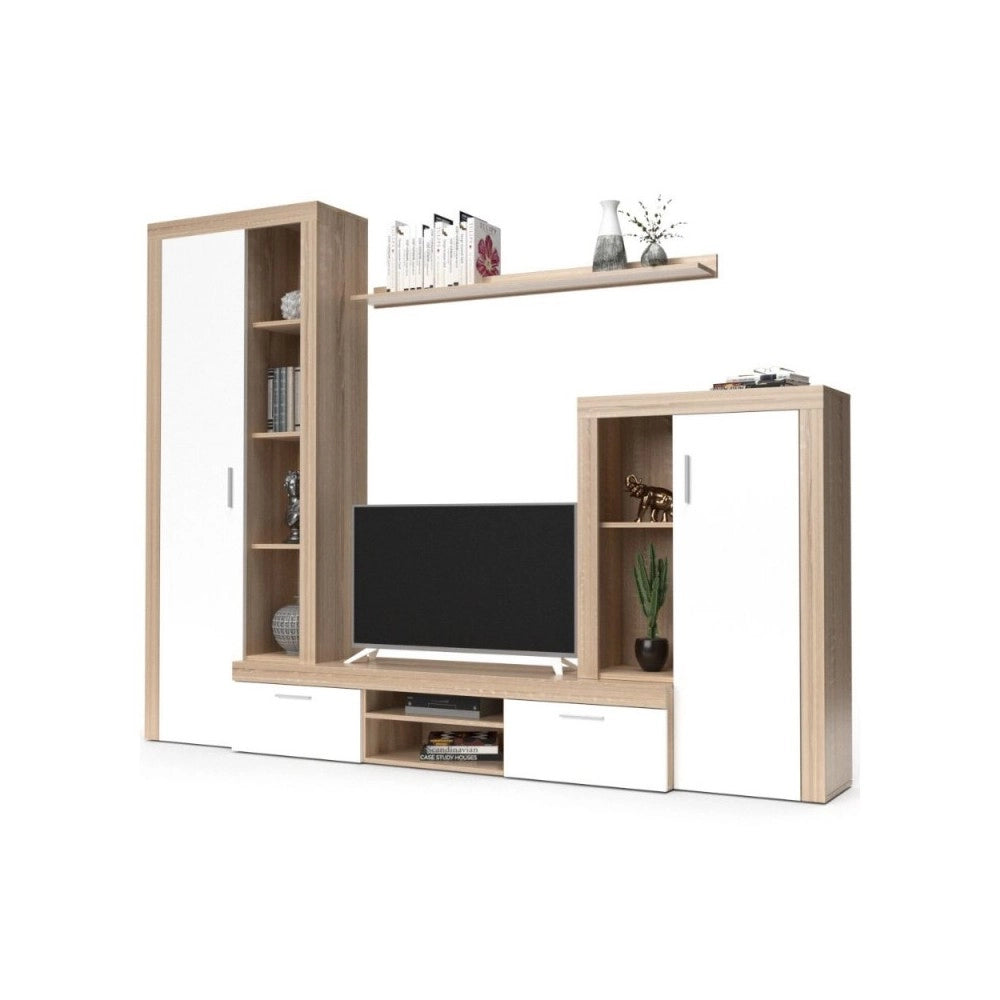Parete attrezzata rovere sonoma e bianco Nobel 263,1x40x202h
