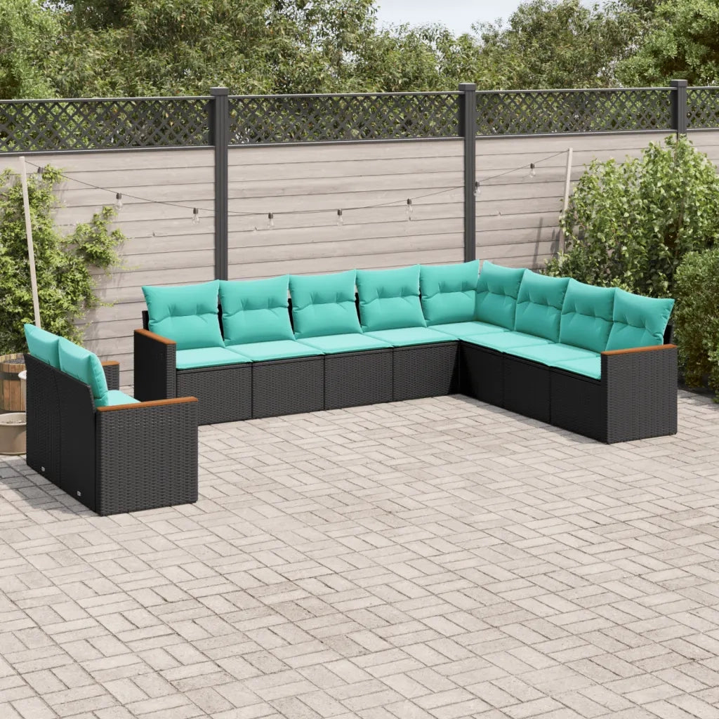 Set Divani da Giardino 10 pz con Cuscini Nero in Polyrattan 3226113
