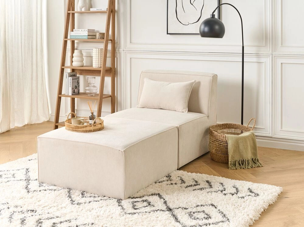 Chaise Lounge imbottita in velluto a coste beige a due pezzi design moderno salotto soggiorno