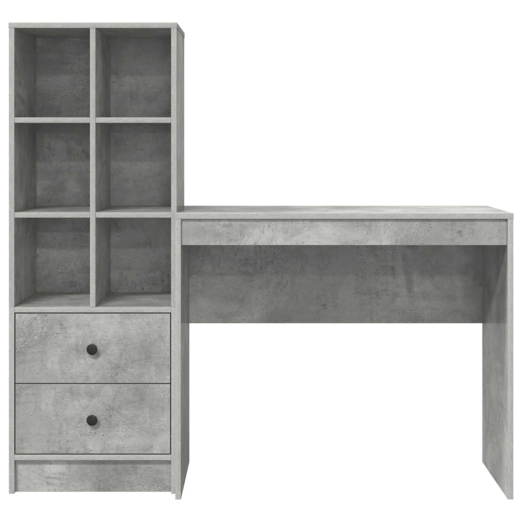 Scrivania | Tavolo da Ufficio con cassetto con lo scaffale 2 pz Grigio cemento
