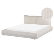 Letto matrimoniale imbottito in velluto a coste beige 160 x 200 cm con rete a doghe e spessa testata imbottita