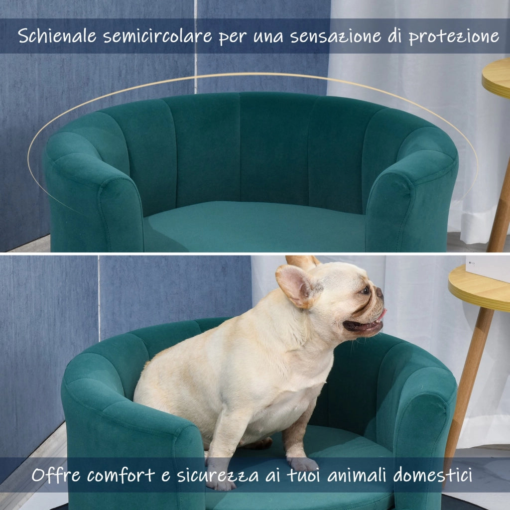 EasyComfort Divano per Cani Imbottito con Schienale e Cuscino Rimovibile, Cuccia per Gatto da Interno, 65x64x37 cm, Verde