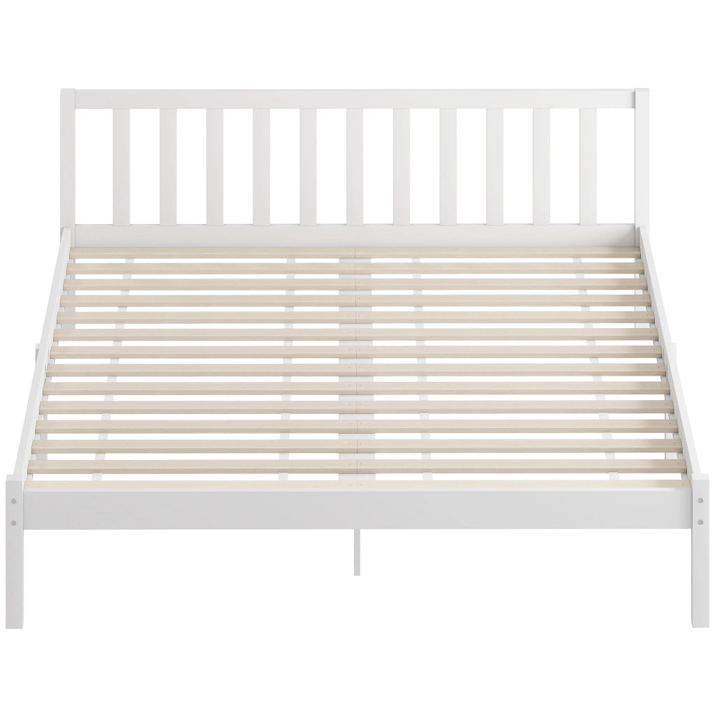 Letto in legno massello con testiera e rete a doghe 160x200 ¨C zephmum ¨C bianco