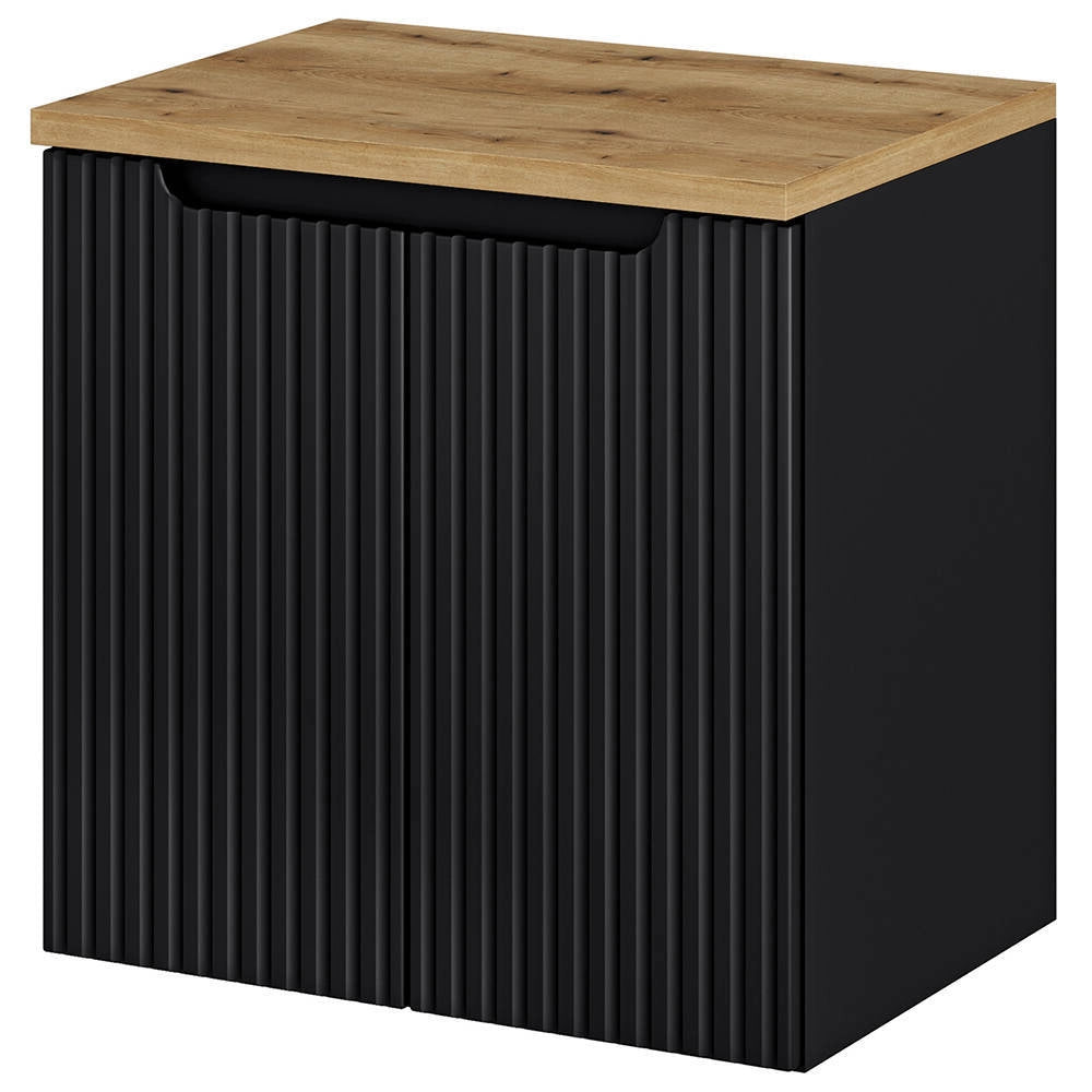 Mobile Sottolavabo NEWPORT da Parete con 2 Ante e Ripiano 60x60x40 cm - Nero/Effetto Rovere [en.casa]