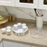 Yogurtiera 20W da 1.5L con 7 Vasetti e Display a Pulsanti, in Acciaio Inox e Plastica, 24x24x13 cm, Bianca