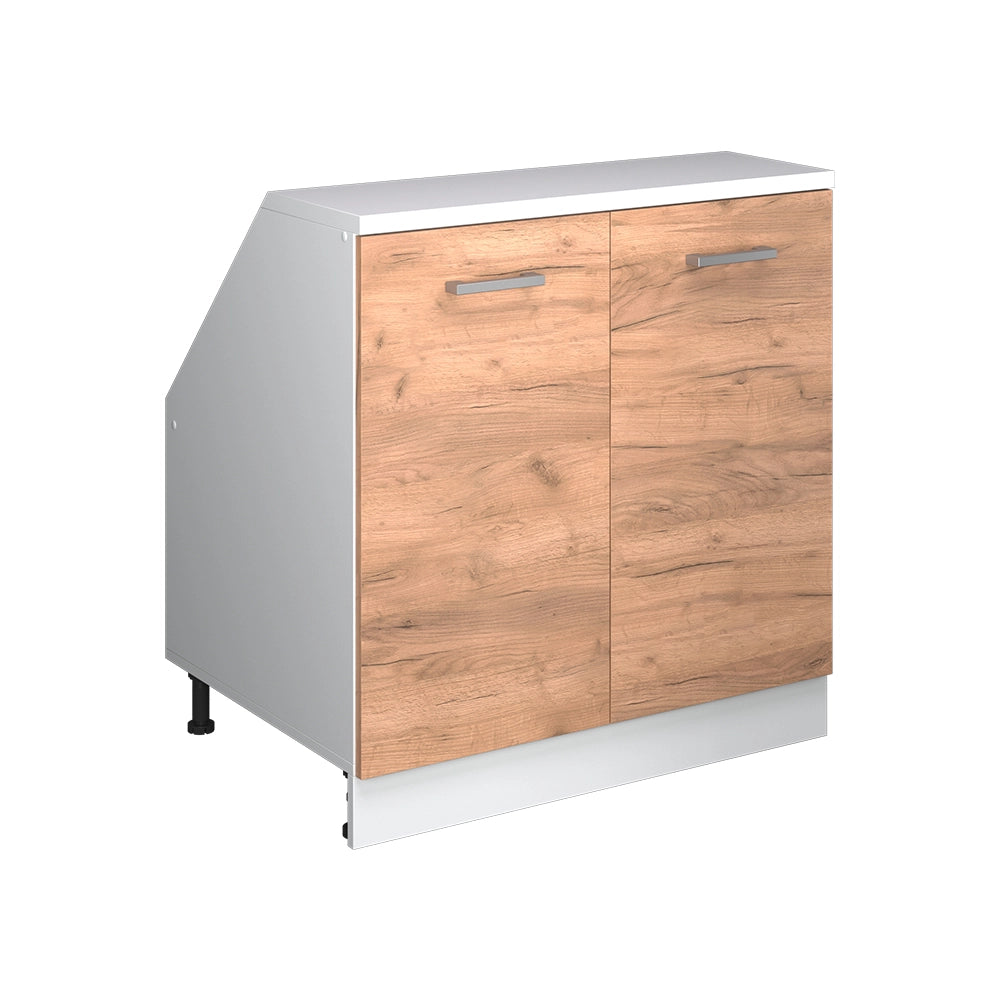 Mobile cucina sottotetto R-Line Rovere dorato/Bianco 80 cm con 2 porte, carcassa 60 cm profondità Vicco