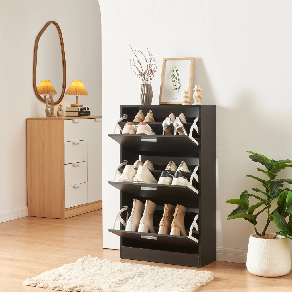 Scarpiera Sykkylven con 3 Contenitori Ribaltabili - Nero [en.casa]