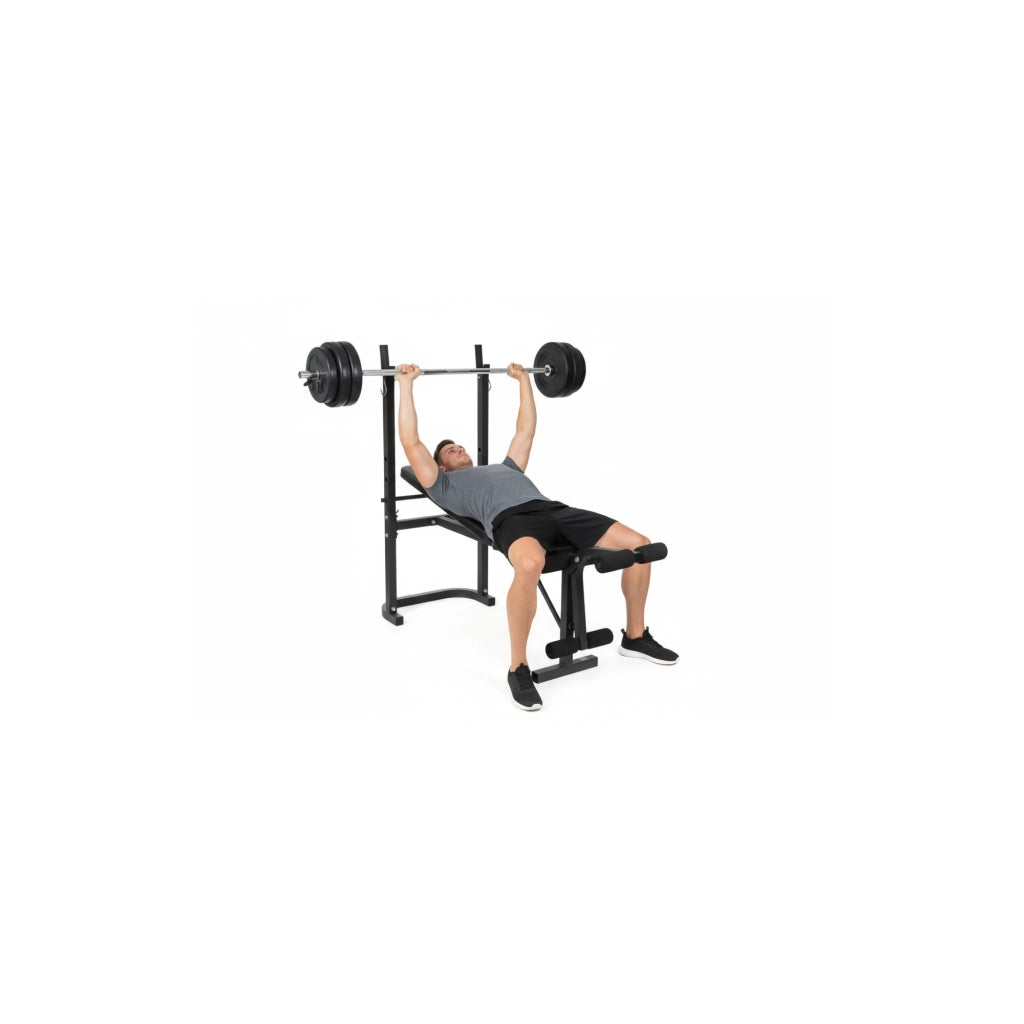 Banc de musculation avec barre + poids 20 Kg inclus - O'Fitness - Idéal pour une activité physique à la maison