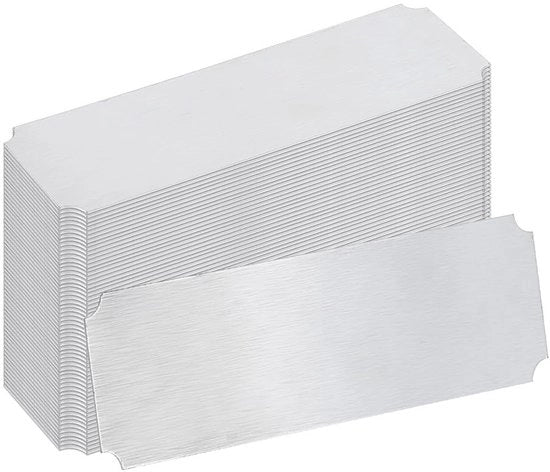 Etichette in Alluminio 60 pezzi - Placca Metallica Laser Incisa - Etichette Bianche - 7,5 x 2,5 cm - Per Collana/Bracciale - Metallo Argento - Etichette