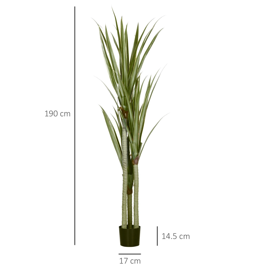 Pianta Artificiale di Yucca da 190 cm con 39 Foglie in Vaso Contenitore di PEVA e Cemento
